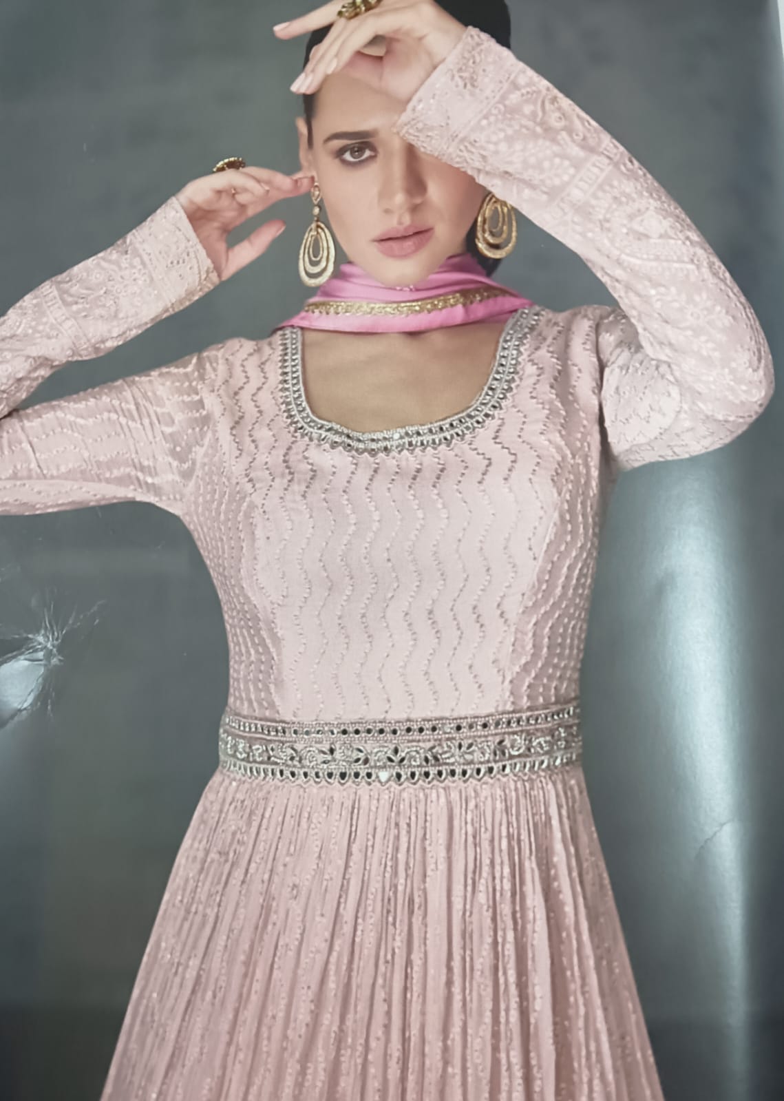 George stitched gown with dupatta in pink color
