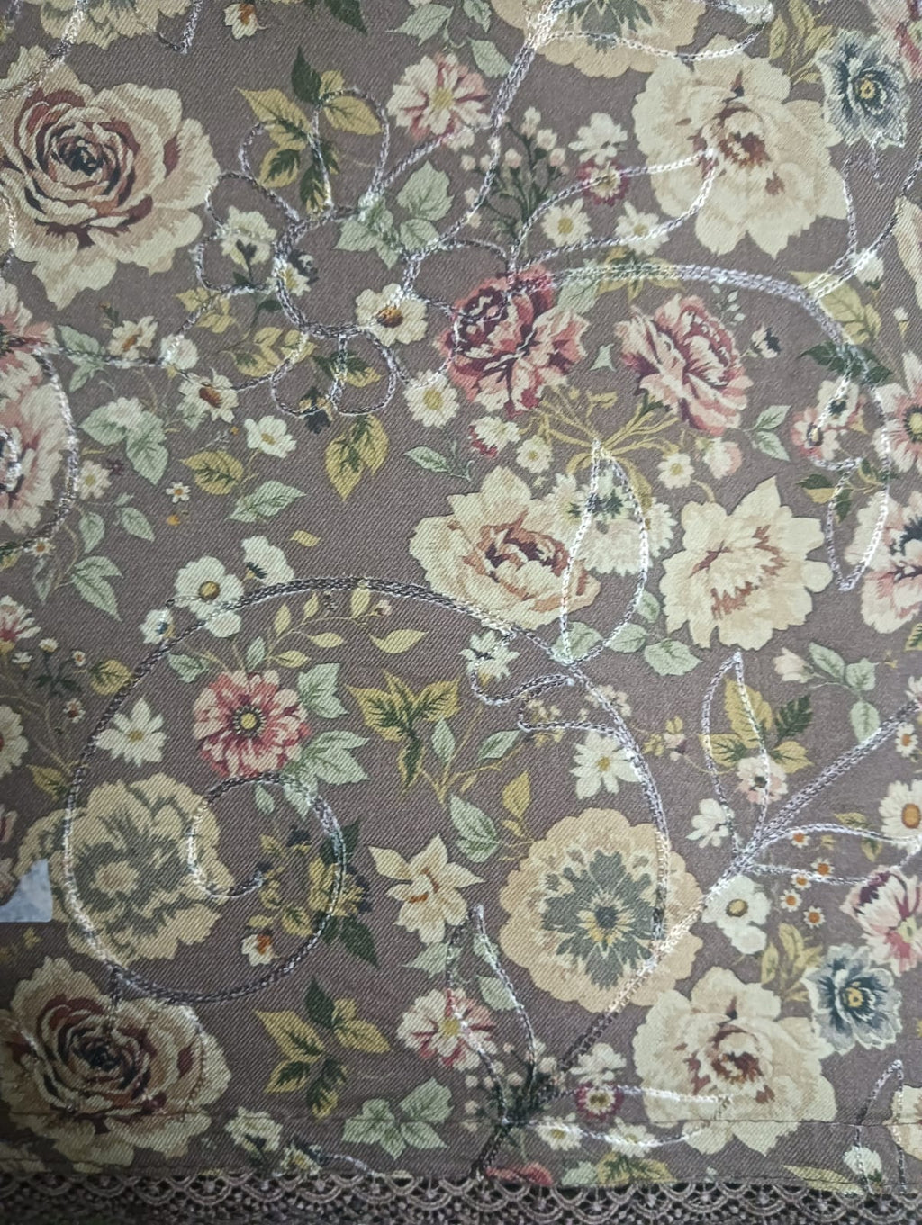 Pashmina suit flower print all over thread work in brown color | Cheap mart store ambala city