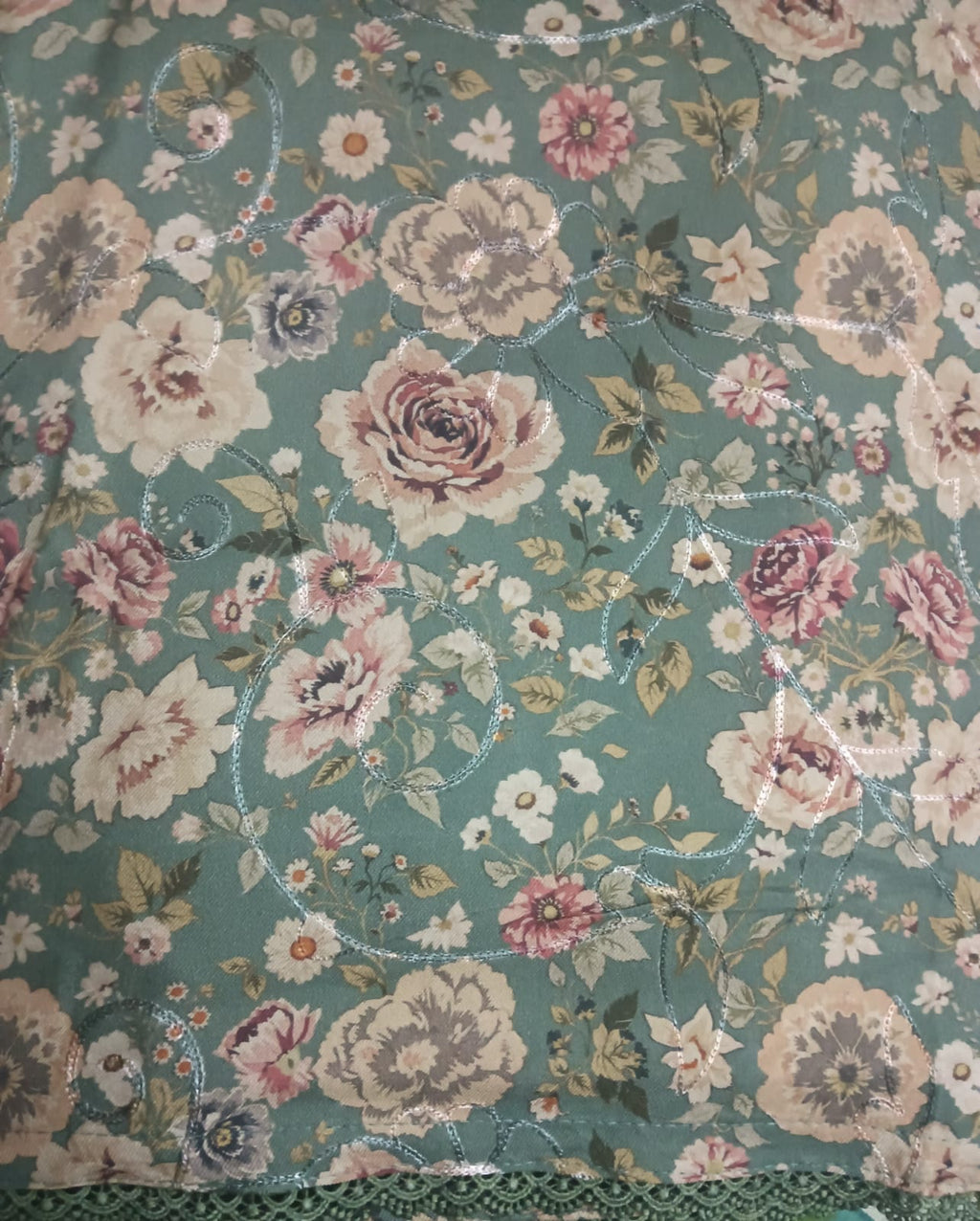 Pashmina suit flower print all over thread work in dark green color | Cheap mart store ambala city