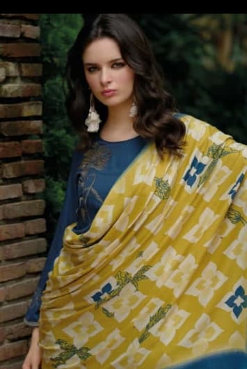 Pure viscose pashmina digital print with neck embroidery