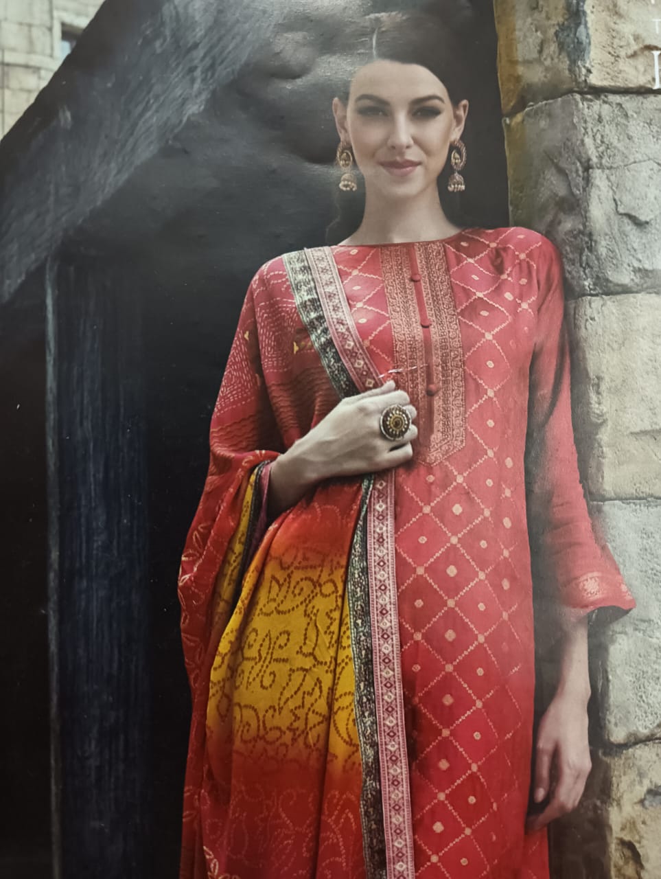 Silk unstitched suit with pure dupatta with tassels