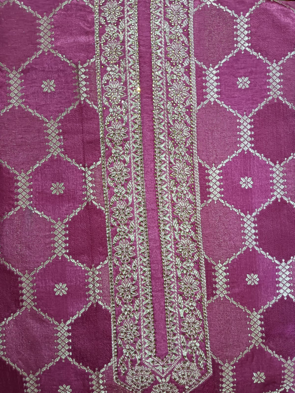 Silk unstitched suit with pure dupatta with tassels