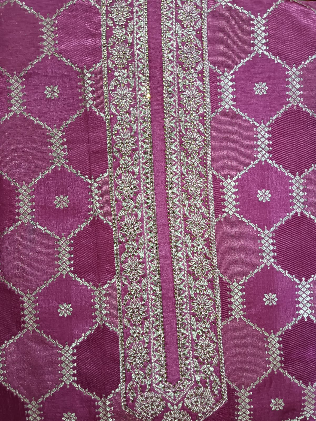 Silk unstitched suit with pure dupatta with tassels