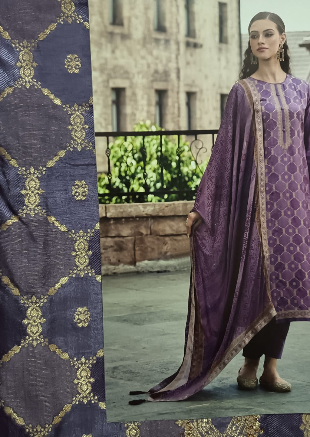 Silk unstitched suit with pure dupatta with tassels